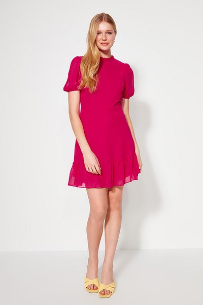 Trendyol Collection Fuchsia A-Cut Flounce Chiffon Lined Woven Woven Dress TWOSS23EL00520