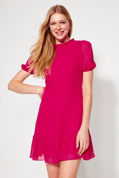 Trendyol Collection Fuchsia A-Cut Flounce Chiffon Lined Woven Woven Dress TWOSS23EL00520