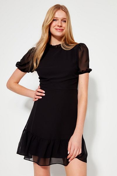 Trendyol Collection Μαύρο υφαντό φόρεμα με φόδρα από σιφόν σε φόδρα TWOSS23EL00520