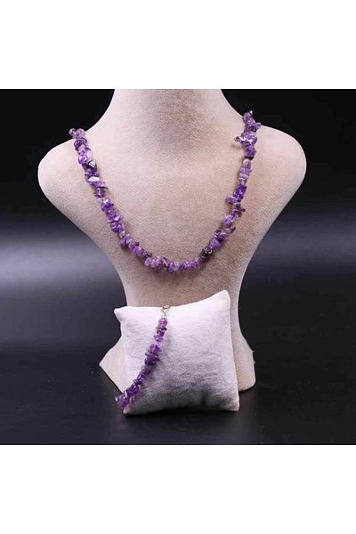 MYTAKIAĞACIMFH Amethyst Stone Unshaped Broken Stone Necklace Bracelet Set (with Chain Extension)