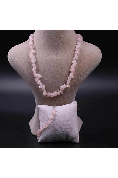 MYTAKIAĞACIMFH Pink Quartz Stone Unshaped Broken Stone Necklace Bracelet Set (with Chain Extension)