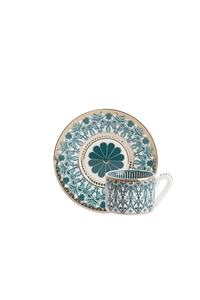 Kosova Yeşil Desenli Tek Kişilik Türk Kahvesi Fincanı