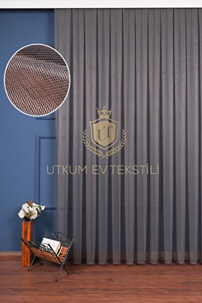 UTKUM EV TEKSTİL ÜRÜNLERİ Antrasit Grek Tül Perde Petek Zemin 1/3 Sık Pile