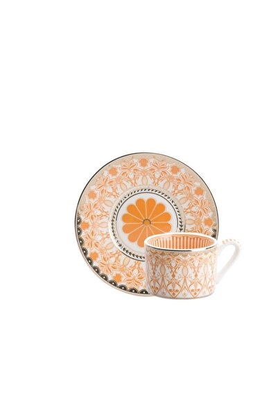 Kosova Turuncu Desenli Tek Kişilik Türk Kahvesi Fincanı