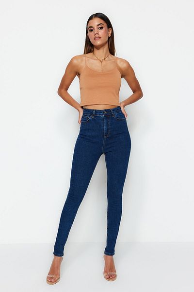 Trendyol Collection Blugi skinny albastru închis cu talie înaltă TWOSS23JE00075