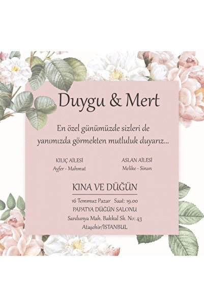 Belinay Düğün Davetiyesi 111 07 (100 ADET)