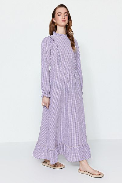 Trendyol Modest Detailní tkané šaty se vzorem šeříku Gingham TCTSS21EB0028