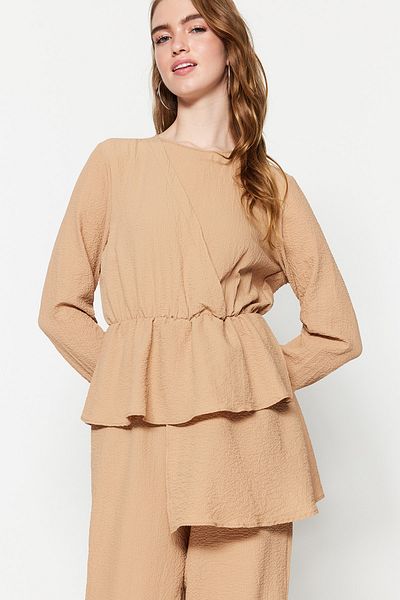 Trendyol Modest Норковий двобортний комбінезон з делікатним плетінням TCTSS23TL00001