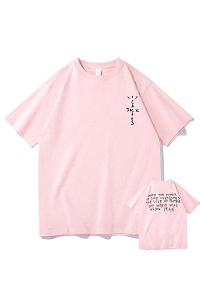 Black Sokak Blacksokak Men's Pink Cactus Jack Printed Oversize Crew Neck Tshirt