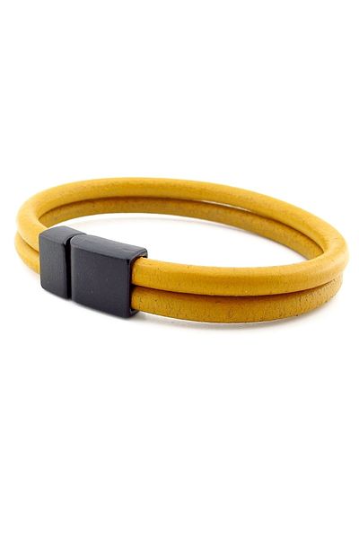 Solfera Yellow Double Row Real Leather Black Magnet Men's Bracelet M015h