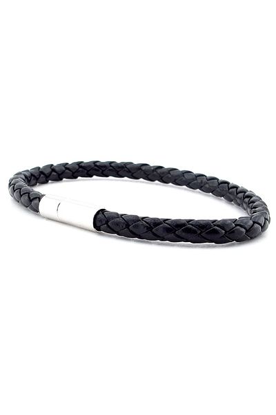 Solfera Black Cross Braid Leather Metal Clip Men's Bracelet M041g