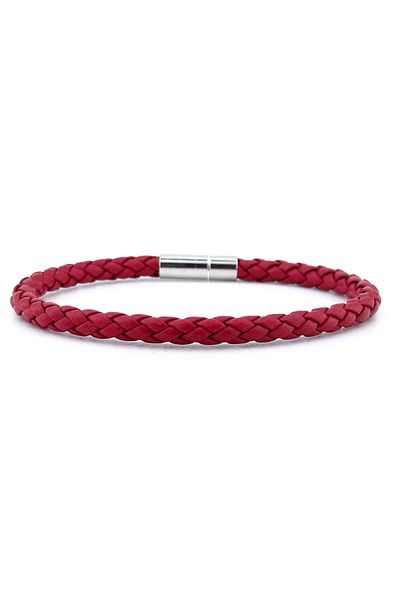 Solfera Claret Red Cross Braid Leather Metal Clip Men's Bracelet M041b