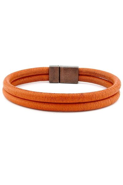 Solfera Tan Red Double Row Leather Metal Magnet Men's Bracelet M015s