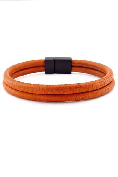 Solfera Tan Red Original Leather Black Metal Magnet Men's Bracelet M015j