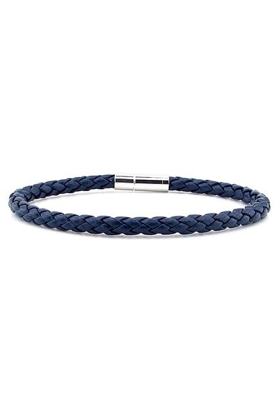 Solfera Navy Blue Cross Braid Leather Metal Clip Men's Bracelet M041d