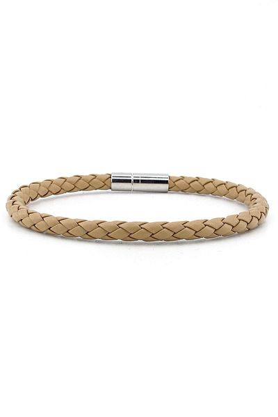 Solfera Tan Cross Braid Leather Metal Clip Men's Bracelet M041a