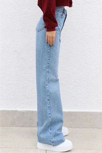 DRC trend Selana Light Snow Wash Blue Lycra Blugi largi cu talie super înaltă Pantaloni Palazzo