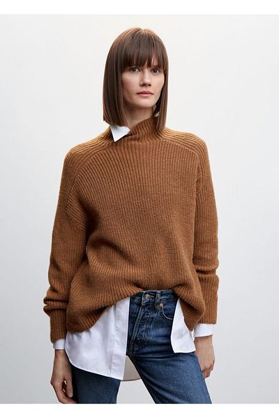 MANGO Woman High Collar Ribbed Sweater