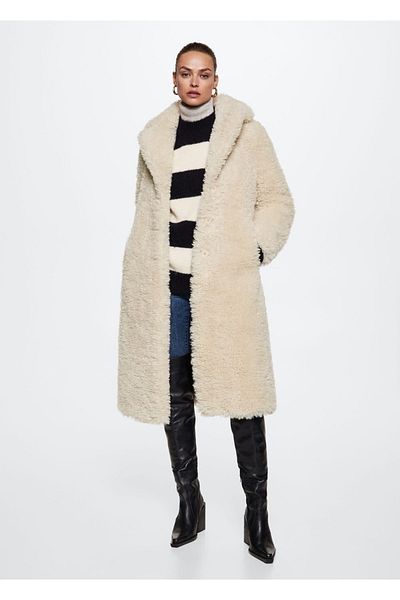 MANGO Woman Furry Boucle Wool Coat