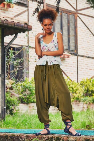 Clandestino Authentic Shalwar Trousers with Elastic Waist Khaki