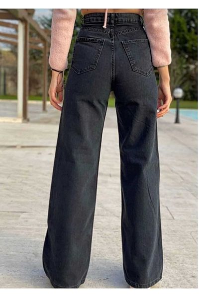 geenz manifacture Ngbutika Anii 90 Lycra neagră - Pantaloni Palazzo largi cu talie înaltă