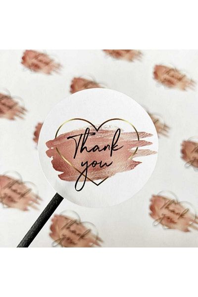 gg gençgirişimci Coated Sticker - Thank You - Heart - (4x4 Cm) 70 Pieces