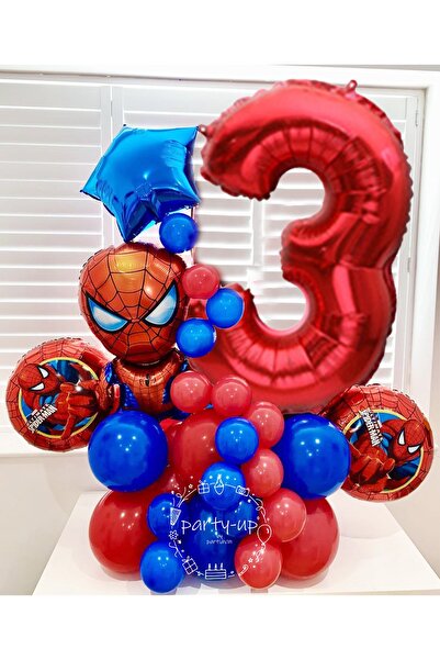 PARTİAVM Örümcekadam Karşılama Seti Spiderman Kırmızı Rakam Folyo Balon
