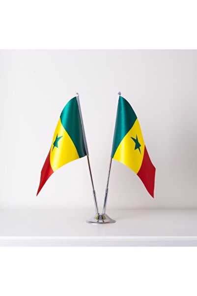 ZC Bayrak Senegal 2li Masa Bayrağı Saten Kumaş Dijital Baskı 15x22,5 Cm