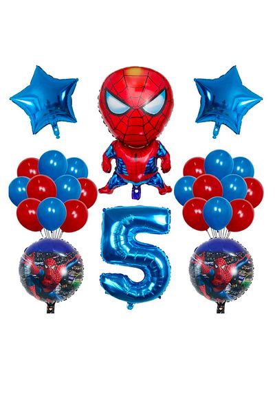 PARTİAVM Spiderman Balloon Welcome Set Spiderman Blue Number Balloon