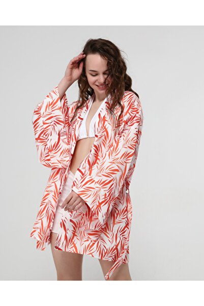 Bolder Naomi Orange Floral Pattern Kimono