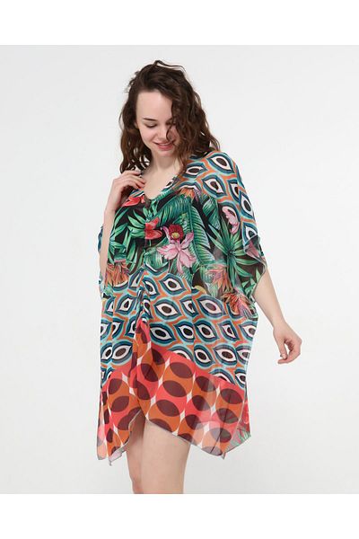 Bolder Jolie Jungle Pattern Front Gathered Beach Dress