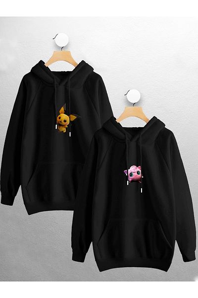 Joza Outdoors Women Men Unisex Pikachu Jigglypuff Dear Couple Combination Design Hooded Sweatshirt 2 Piece Set