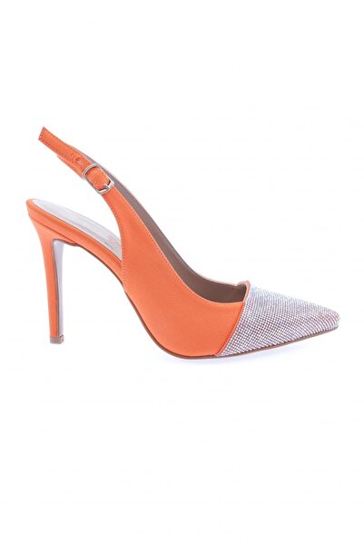 DGN Woman's pointed toe silver stone ankle strap evening shoe orange scuba 16...
