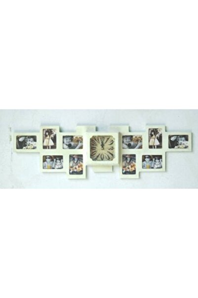 MBA ساعة حائط كريمية بإطار صور من إم بي |   ساعة حائط خشبية مزخرفة - 80*24*6 سم