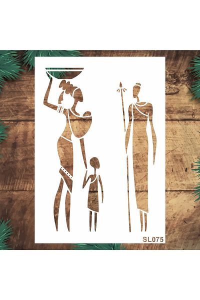 STENCİLTASARIM Stencil Design Sl075 African Family - Decorative Wall, Item, Tiles, Fabric Painting Templates