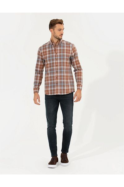 Pierre Cardin Πουκάμισο μπορντό Regular Fit