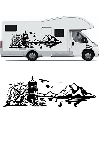 Melek Pazarı 60 X 20 Cm Deniz Feneri Manzara, Pusula Doğa Manzarası Kamp Kara...