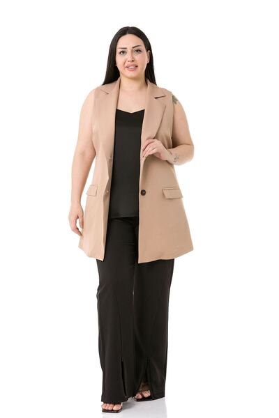 DISENTIS MODEST Large Size Buttoned Covered Pocket Lined Long Mink Vest