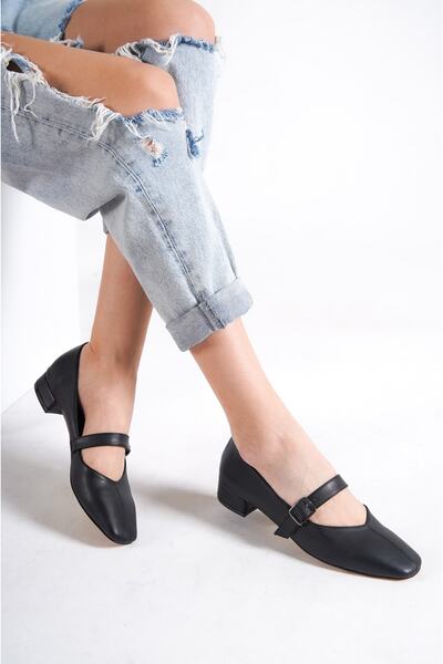 ALPELLİByAlp Pantofi cu toc cu bandă de piele neagră de damă