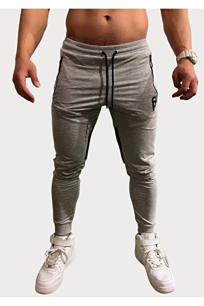 Sporcum Gri Pamuklu Slim Fit Dar Kalıp Manşet Paça Cepli Erkek Jogger Eşofman...