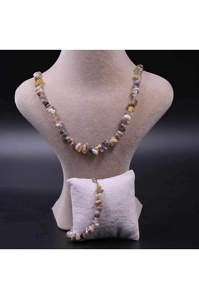 MYTAKIAĞACIMFH Botswana Agate Stone Cracked Natural Stone Necklace Bracelet Set