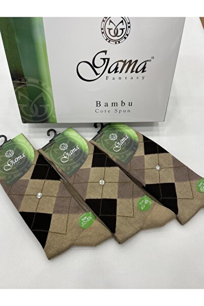 Gama Çorap 3 Pieces Bamboo 100% Natural Nylon-Free Plaid Thick Winter Men's Socks