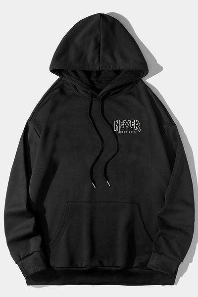 DE PLEIN Oversize Unisex Never Been Seen Black Printed Hooded Sweatshirt