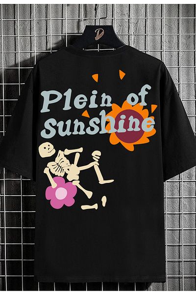 DE PLEIN Oversize Unisex Sunshine Black Printed 100% Cotton T-shirt