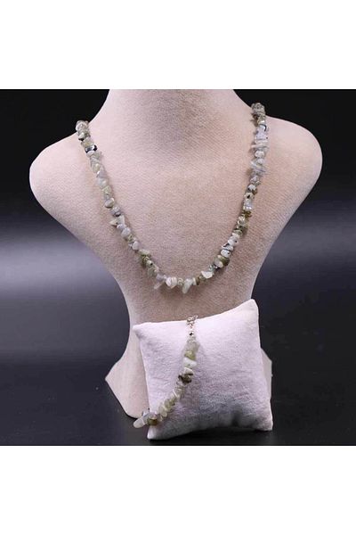MYTAKIAĞACIMFH Labradorite Stone Cracked Natural Stone Necklace Bracelet Set