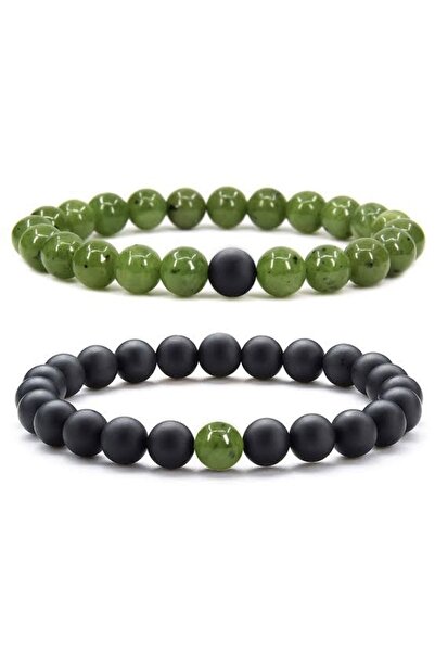 Melek Bozkurt Yeşim Taşı Ve Oniks Taşı Sevgili Çift Kombin Bileklik