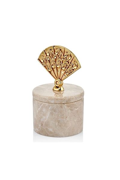 SETABIANCA Evza Beige Marble Decoration Box - Fan Fs-249 8.5X8.5X15 cm