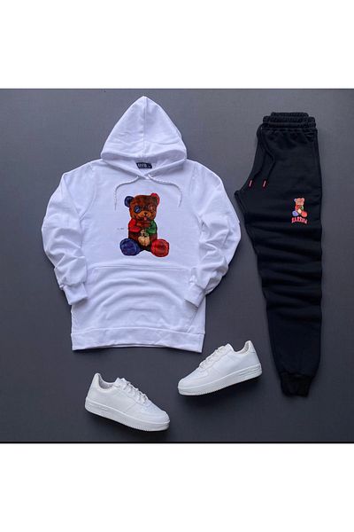 NewCabin New Season Barrow Printed Slim Fit Hooded Cotton Hoodie - Βαμβακερή φόρμα με ραβδώσεις, 2 τεμαχίων