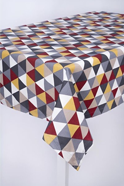 ALTINPAMUK Lüks Keten Kumaş Masa Örtüsü Leke Tutmaz Seçenekli Ilan Üçgen Hardal