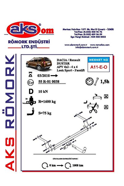 Genel Markalar Aks Proje Dahil Dacia Duster Çeki Demiri2010 Ve Sonrası Uyumlu